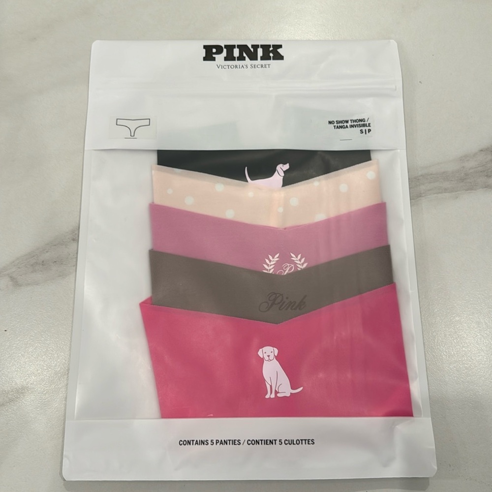 PINK 5 no show thong set size S